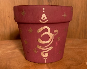Hand Painted Om Design 3&quot; Terracotta Pot ~ Indoor Planter ~ Home Decor ~ Flower Pot ~ Plant Pot ~ Clay Pot ~ Gift Ideas