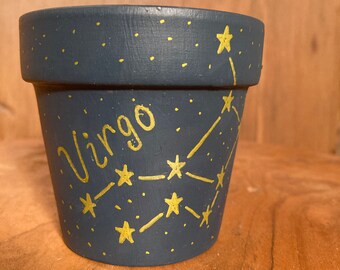 Personalized Hand Painted Zodiac Design 3&quot; Terracotta Pot ~ Indoor Planter ~ Home Decor ~ Flower Pot ~ Plant Pot ~ Clay Pot ~ Gift Ideas
