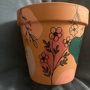 Hand Painted Boho Botanical 5.5&quot; Terracotta Pot ~ Indoor Planter ~ Home Decor ~ Warm Earthy Tones ~ Flower Pot ~ Clay Plant Pot ~ Gift Idea