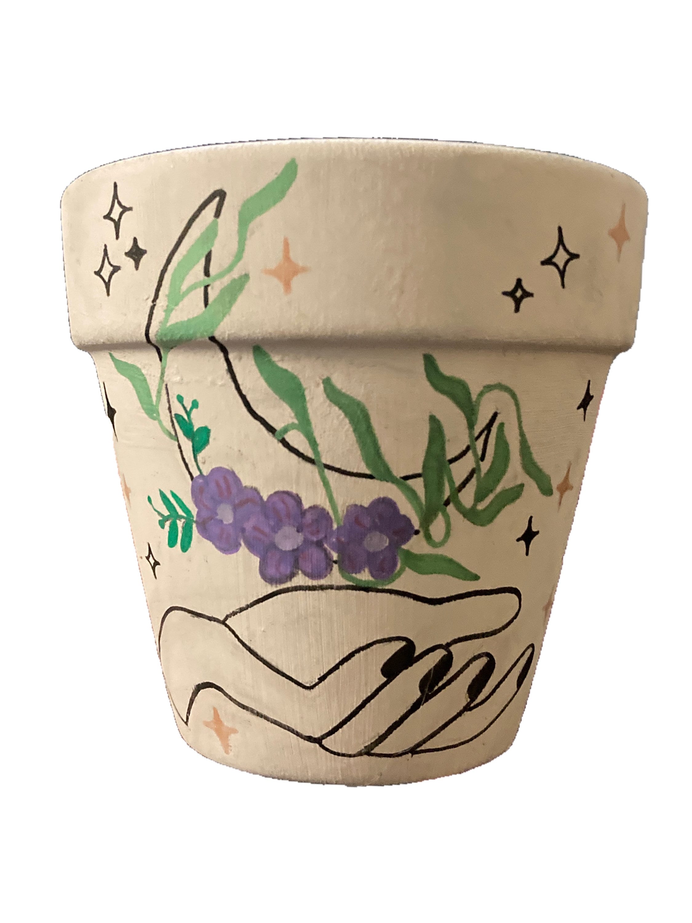 Hand Painted Mystical Flower Moon Botanical 4" Terracotta Pot ~ Indoor Planter ~ Home Decor ~ Flower Pot ~ Plant Pot ~ Clay Pot ~ Gift Ideas