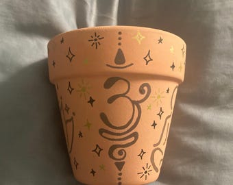 Hand Painted Om Yoga Lotus Flower 4&quot; Terracotta Pot ~ Indoor Planter ~ Home Decor ~ Flower Pot ~ Plant Pot ~ Clay Pot ~ Gift Ideas