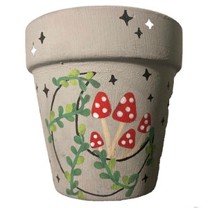 Hand Painted Mystical Mushroom Moon Botanical 3&quot; Terracotta Pot ~ Indoor Planter ~ Home Decor ~ Flower Pot ~ Clay Plant Pot ~ Gift Ideas