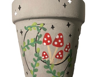 Hand Painted Mystical Mushroom Moon Botanical 3&quot; Terracotta Pot ~ Indoor Planter ~ Home Decor ~ Flower Pot ~ Clay Plant Pot ~ Gift Ideas