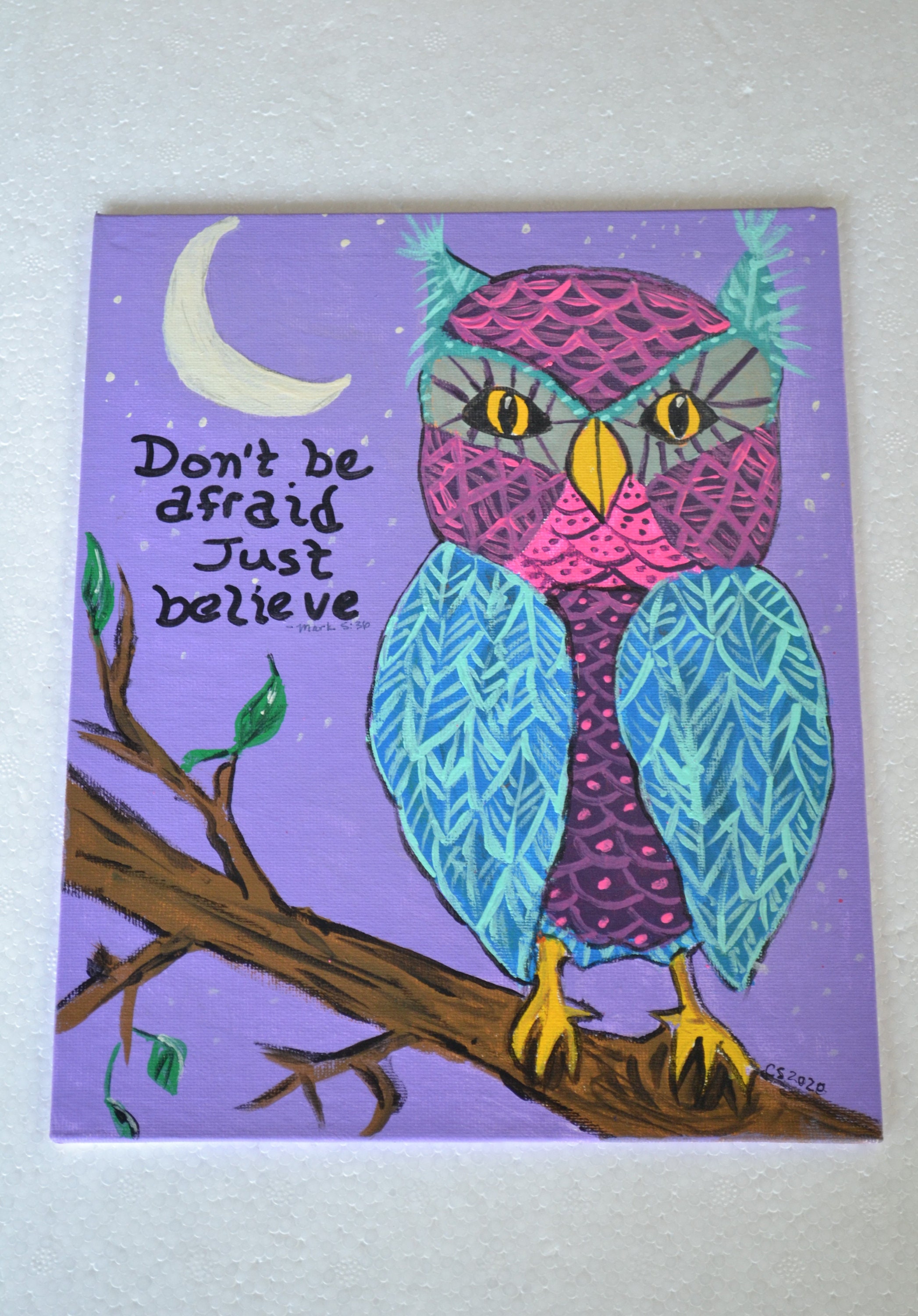 SALE! SALE Whimsical Owl Acrylic Original Painting 8x10 Canvas Panel