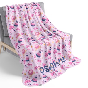 Personalized Princess Sherpa Blanket: Pink Castle Fleece Throw, Custom Name
