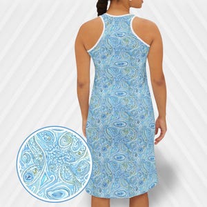 Blue Paisley Racerback Summer Dress: Boho Beach Vacation Outfit