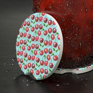 Cherry Car Coaster, &quot;Thirsty&quot; Drink Coaster for Cars, Cherries Soapstone Coaster, Fun Car Accessories, Cute SUV Decor, Cup Holder Decor