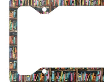 Book Lover License Plate Frame - Colorful Bookshelf Car Décor