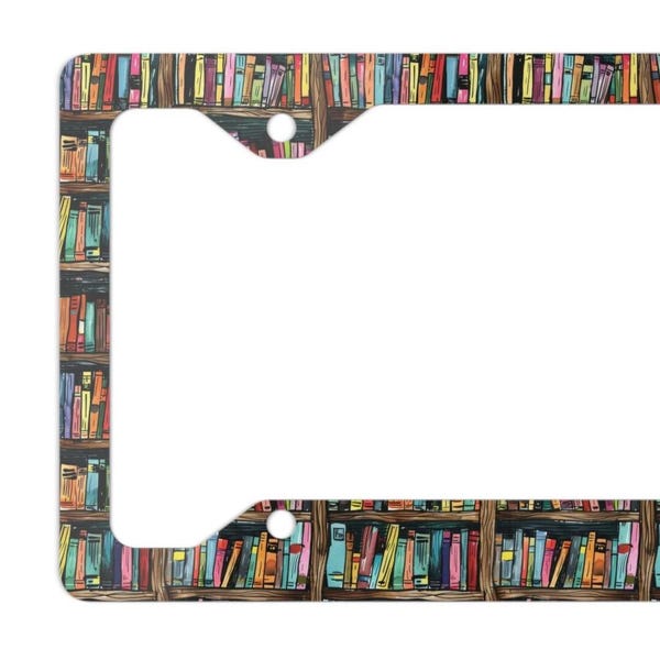 Book Lover License Plate Frame - Colorful Bookshelf Car Décor