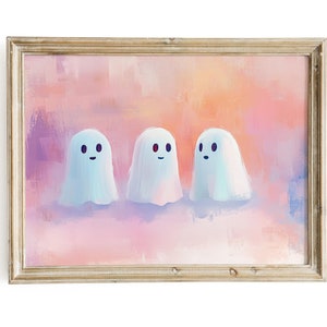 Rainbow Pastel Ghost Painting Pink Halloween Wall Art Print Spooky Cute Girly Digital Download Magical Haunted Girl&#39;s Room Printable
