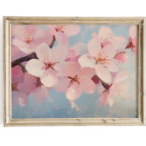 Cherry Blossom Print Girly Pink and Blue Printable Wall Art Cute Apartment Decor Floral Summer Painting
