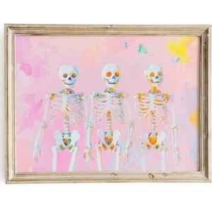 Neon Pastel Skeleton Painting Pink Halloween Girly Digital Download Colorful Pastel Girl&#39;s Room Wall Art Spooky Cute Haunted House Printable