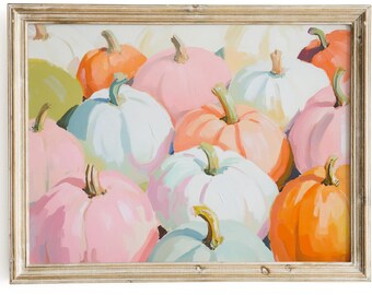 Pastelkleurige pompoenen herfstkunstprint | Girly herfstdecor (digitale download)