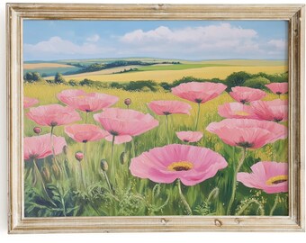 Pink Poppy Field Painting, California Wildflower Print (Digital Download)