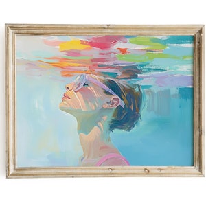 Girly Abstract Pastel Print | Soft Aesthetic Printable Wall Art | Pink and Blue Retro Painting | Office Dorm Apartment Decor Downloadable