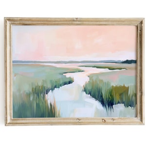 Pastel Marsh Sunset Landscape Painting Coastal Watercolor Wall Art Print Pink Beach House Printable Digital Download Carolina Lowcountry