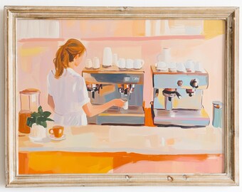 Coffee Barista Art Print | Pastel Cafe Kitchen Decor (Digital Download)