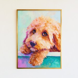 Lámina decorativa de Cockapoo / Estampado de perro estilo doodle en tonos pastel para un rincón de lectura (Descarga digital)