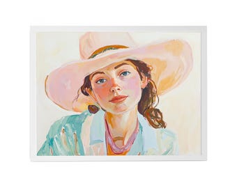 Affiche artistique de cowgirl pastel : Décoration western rétro années 1950 (Téléchargement numérique)