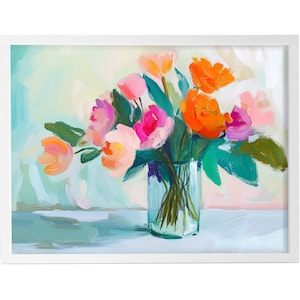 Flower Market Print | Colorful Botanical Poster | Girly Pastel Printable Wall Art | Trendy Apartment Decor | Chic Floral Summer Painting
