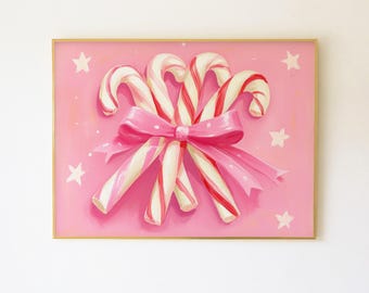 Pink Candy Cane Christmas Print: Festive Holiday Wall Art (Digital Download)