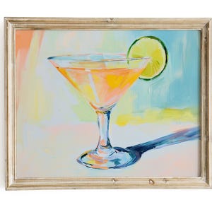 Plakat z pomarańczowym koktajlem | Kolorowy wydruk z alkoholem kuchennym | Zabawna dekoracja wózka barowego do wydrukowania | Modna sztuka ścienna w stylu retro | Uroczy obraz barowy w stylu vintage