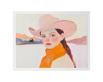 Affiche artistique « Cowgirl rose » : Peinture rétro de fille western (Téléchargement numérique)