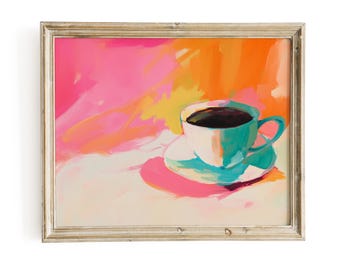 Pink Coffee Cup Art Print | Pastel Kitchen Cafe Decor (Digital Download)