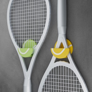 Heavy-duty Tennis Racket Holder Wall Mount | Sports Storage Organizer | Equipment Rack | Tennis-ball theme Home Gym Decor | Tennis Gift