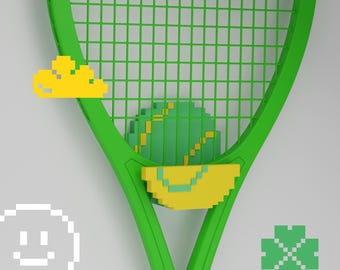 Digital pixel style Tennis Racquet Hanger, LEGO Inspired, Tennis Racket Hook, Brick Wall Mount, Cute Gift, Kids Tennis, For Kids' Room