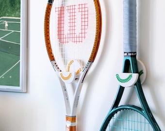 Mediterranean Style Tennis Racquet Hanger, Easy Stick-on Wall Mount, Racket Organizer, Tennis Wall Storage, Tennis Accessories, Racket Hook