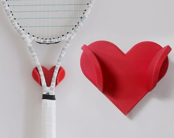 Easy Peel & Stick, Heart Decoration Tennis Racquet Hook, Squash/Raquetball Racket Hanger, Racket Wall Rack Holder, Home Decor, Tennis Lover