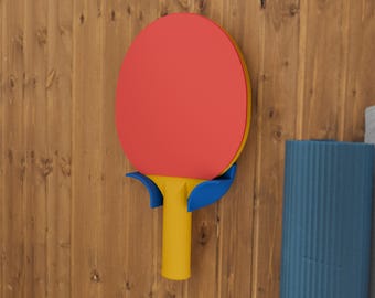 PingPong One-paddle Holder, Peel & Stick, Game Room Hanger Organization, Drill Free, Table Tennis Set Wall Mount Display Rack, PingPong Swag