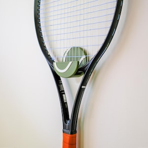 Sage green earthy Tennis Racket Holder Wall Mount | Sports Storage Organizer | Tennis Equipment Rack | Home Gym Decor | Tennis Lover Gift