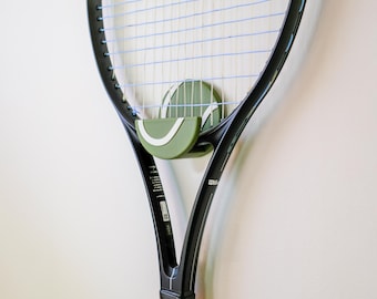 Sage Green No Drill Tennis Racquet Hanger, Tennis Wall Mount, Racket Organizer, Tennis ball Racket Display Holder, Home Gym Organizer, Rack