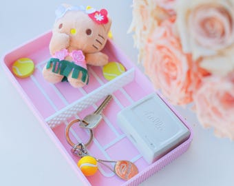 Pink Entryway Catchall Tray, Office/Bedroom/living room/Hallway Organization Decor, Miniature Tennis Court Gift, Tennis Desk Accessories