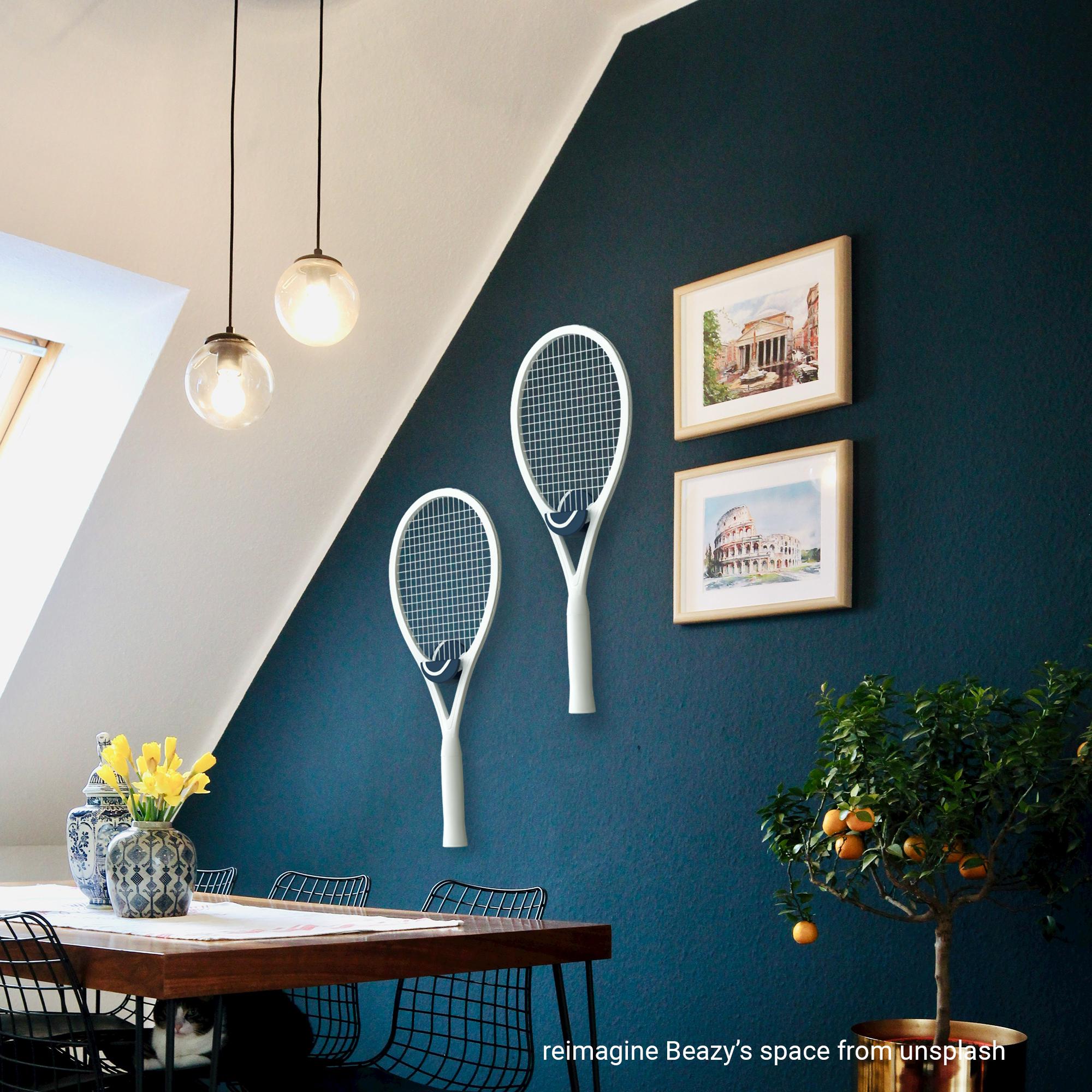 Modern Easy Stick-on Tennis Racket Hanger, Tennis Ball Shape Wall Hook ...