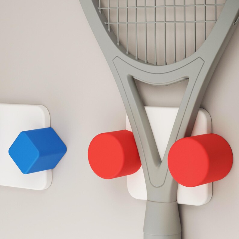 Red Tennis Racket Rack Metal Stick-on Tennis Racquet Hanger, Colorful Wall Hook, Tennis Home Decor ...