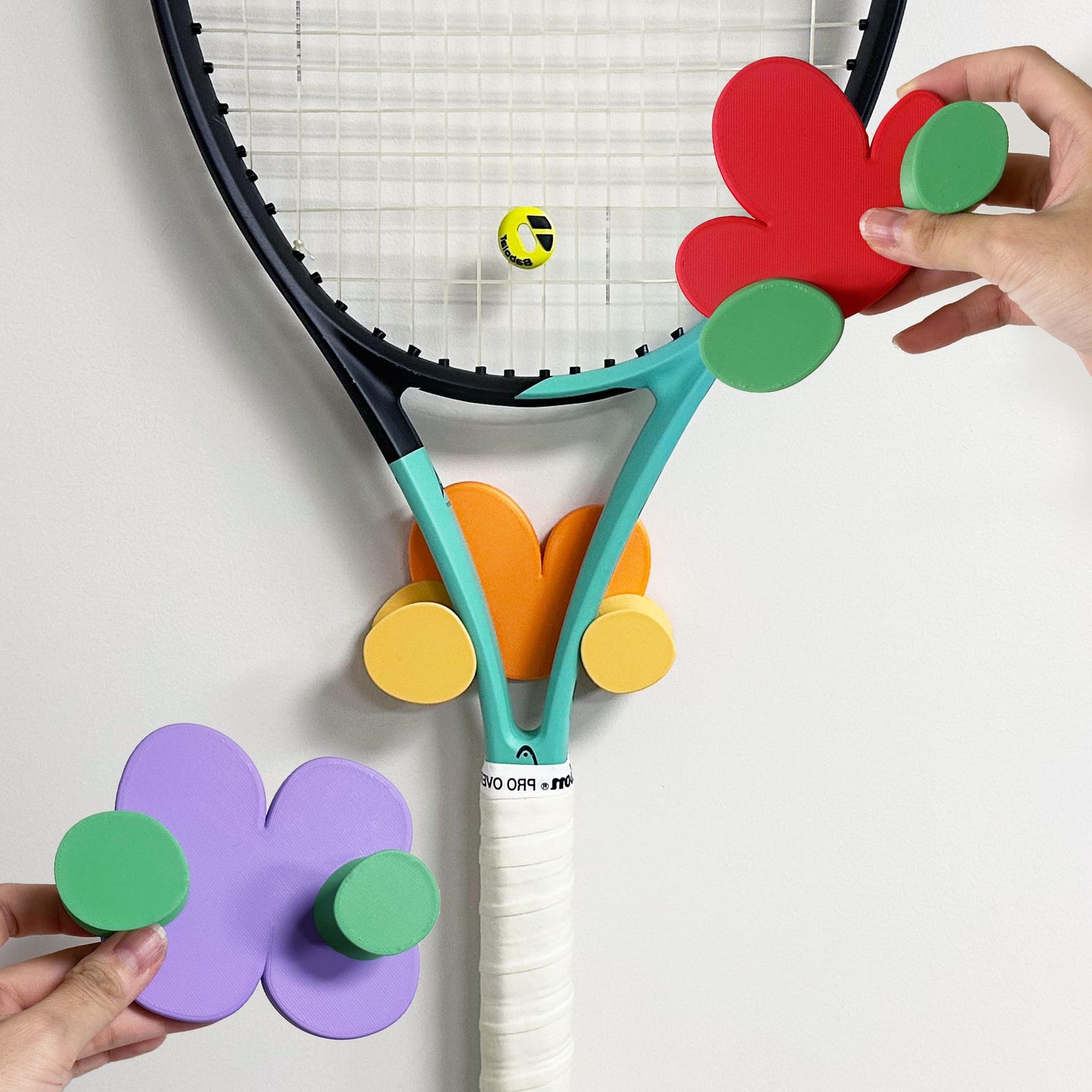 Stick Racquets Unique Flower Tennis/squash Racquet Hanger, Easy Peel & Stick Racket ...
