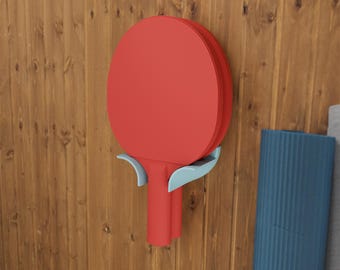 PingPong Two-paddle Holder, Peel & Stick, Game Room Hanger Organization, Drill Free, Table Tennis Set Wall Mount Display Rack, PingPong Swag
