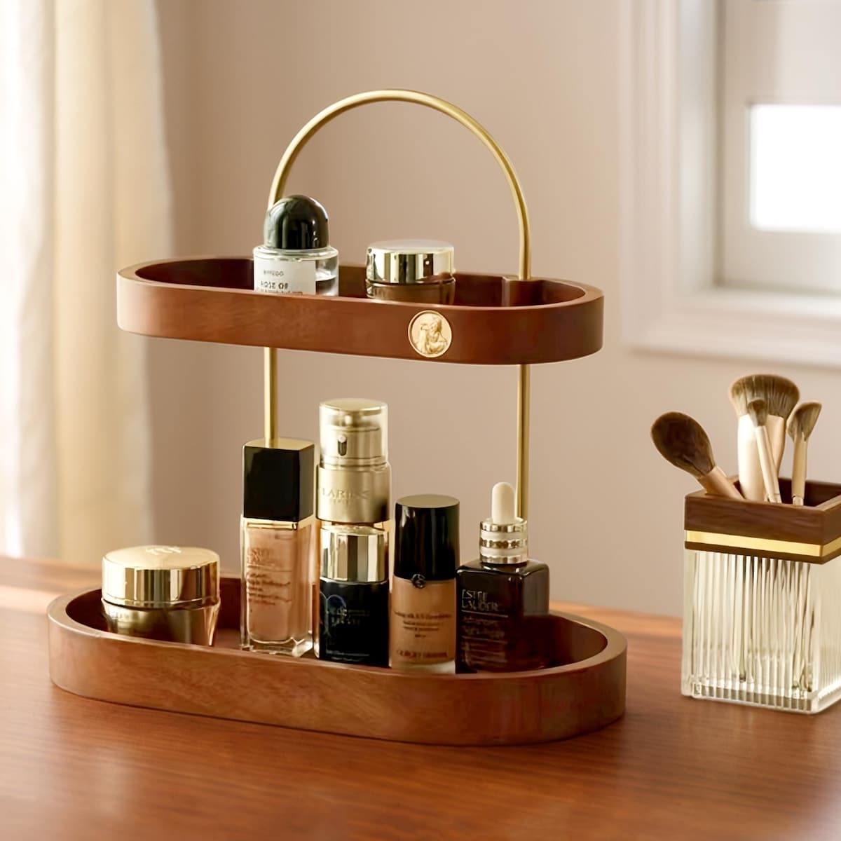 Cosmetics Storage Tray Shelf, Wooden Makeup Brush Organizer - Etsy