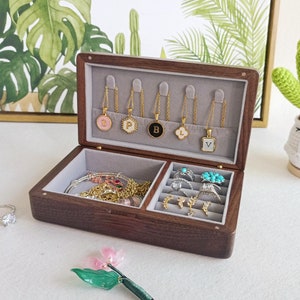 Personalized Walnut Jewelry Box, Portable Travel Jewelry Box, Custom Wooden Jewelry Box, Bride Wedding Jewelry Box, Christmas Gift for Her