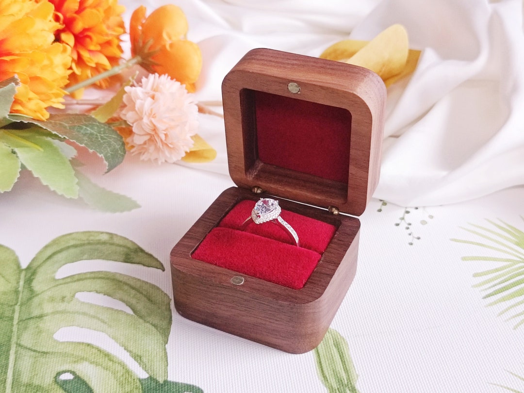 Single Slot Ring Box, Custom Walnut Ring Box, Personalized Wedding ...