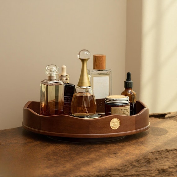 Rotating Cosmetics Storage Tray, Wooden Makeup Perfume Organizer, Bedroom Desktop Storage Tray, Makeup Room Storage Container, Bridal Gifts