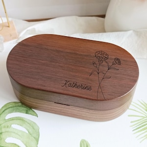 Personalized Wooden Jewelry Box, Oval Jewelry Box, Custom Walnur Jewelry Box, Velvet Jewelry Box, Wedding Jewelry Box, Birthday Gift for Her