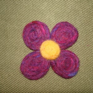 Needle Felted Wool Flower Brooch Pin Purple Yellow