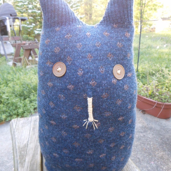 Plush Wool Stuffed Cat from Upcycled Sweater Sleeve