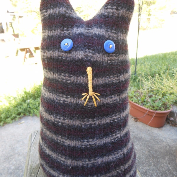 Plush Wool Striped Cat from Repurposed Sweater Sleeve