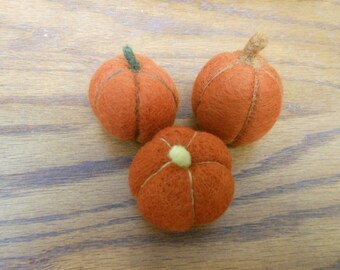 Needle Felted Pumpkins Trio 3 Small wool Pumpkins