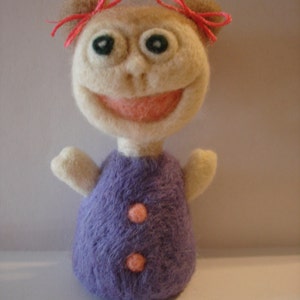 Needle Felted Girl Little Girl Miniature Doll Purple Dress